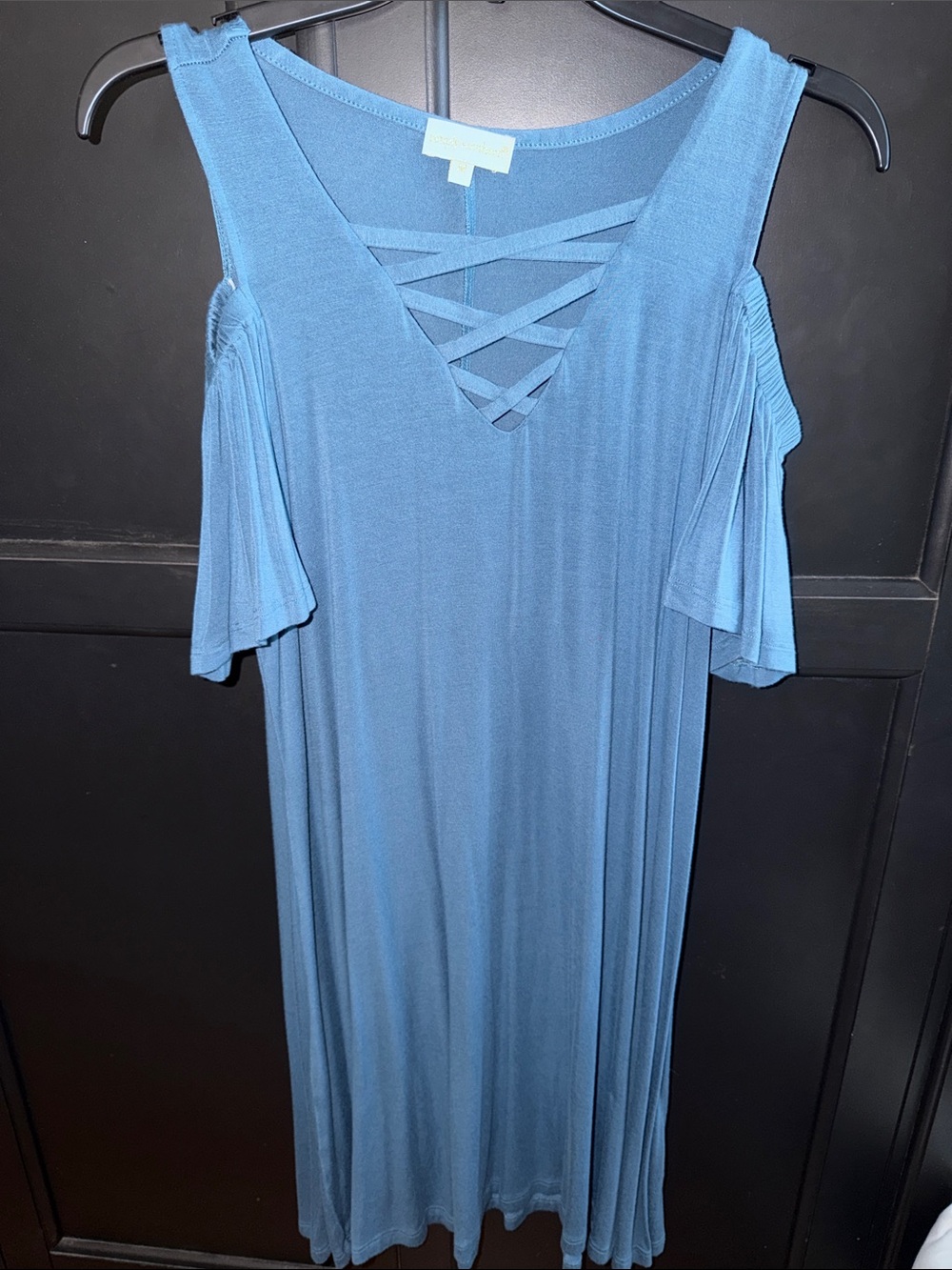 Simply Southern Dusty Blue Cold-Shoulder Crisscross Midi Dress